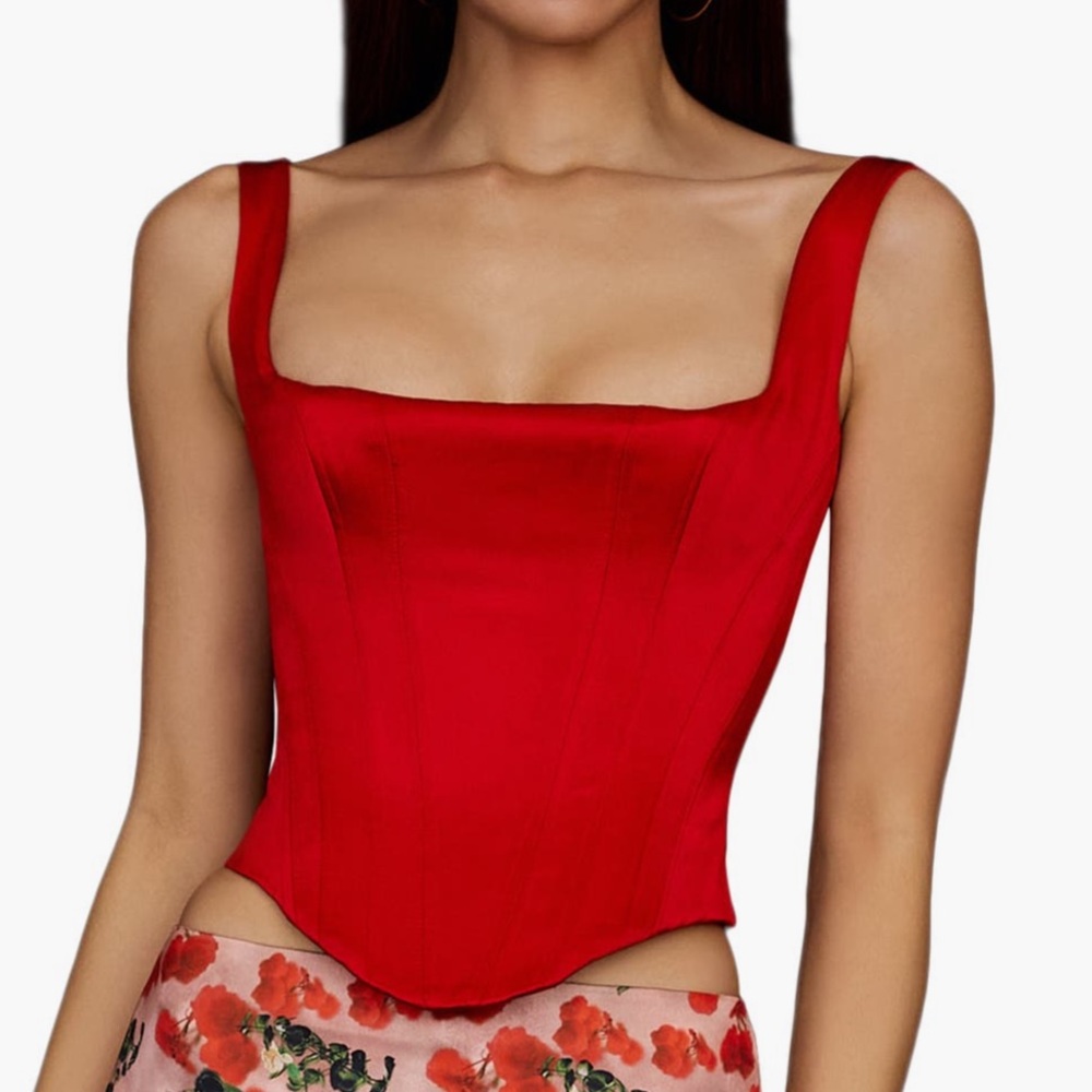 House of CB Rafa Satin Longline Corset Top in Scarlet